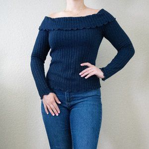 Chelsea & Violet Navy Off-the-Shoulder Top